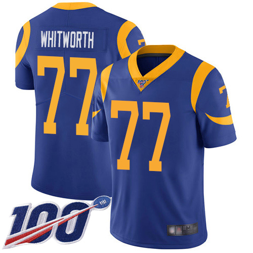 Los Angeles Rams Limited Royal Blue Men Andrew Whitworth Alternate Jersey NFL Football #77 100th Season Vapor Untouchable->los angeles rams->NFL Jersey